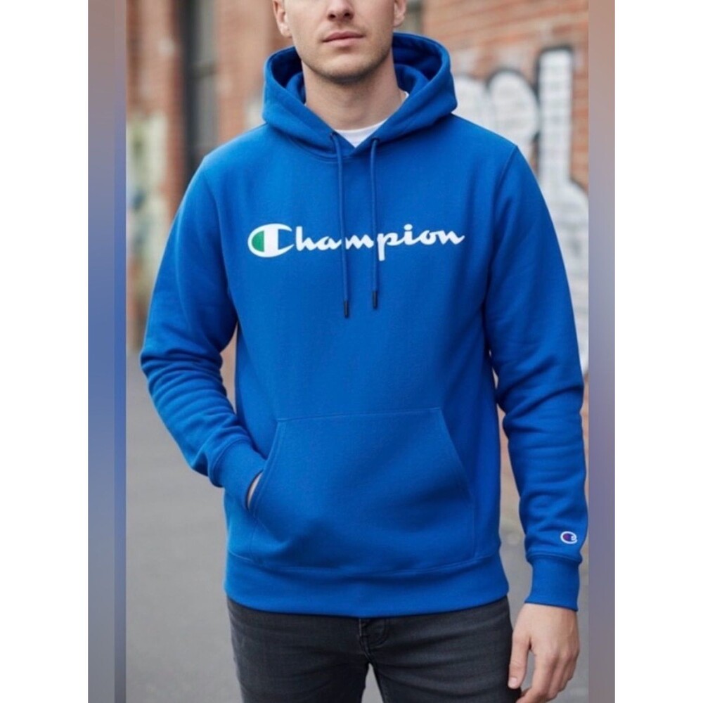 Champion Men's Vibrant Blue Crewneck Sweatshirt With White Spellout Logo Size XL
